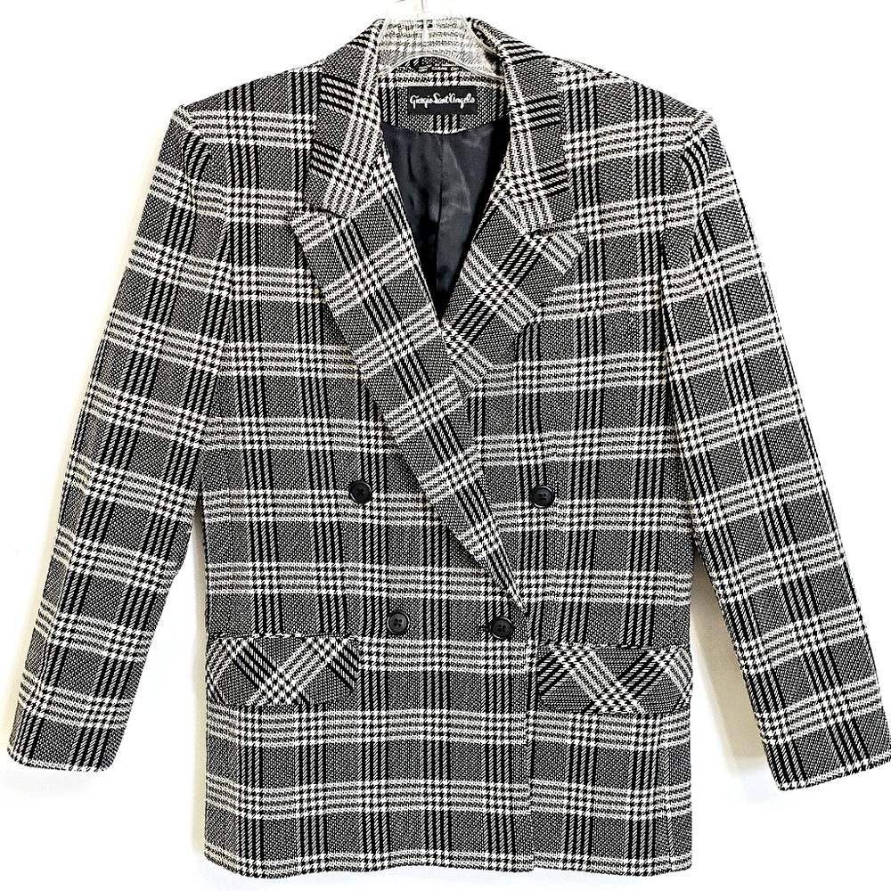 Vintage Giorgio Sant'Angelo Back & Creme Double Breasted Oversize  Plaid Blazer